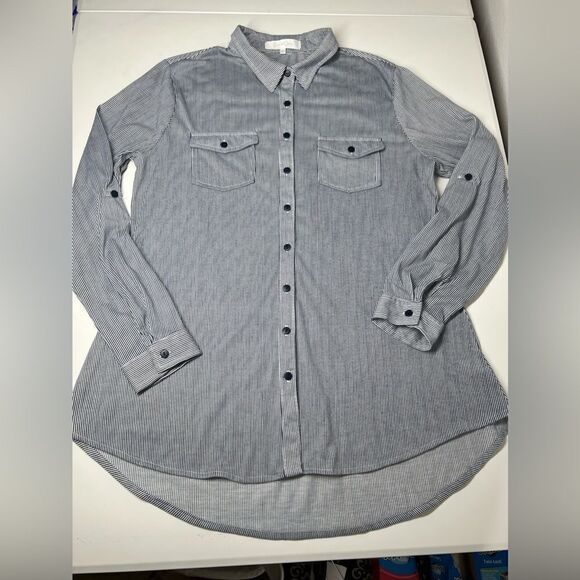 Eden & Olivia Striped Long Sleeve Button-Up Knitwear Shirt Top Size L - Picture 5 of 10